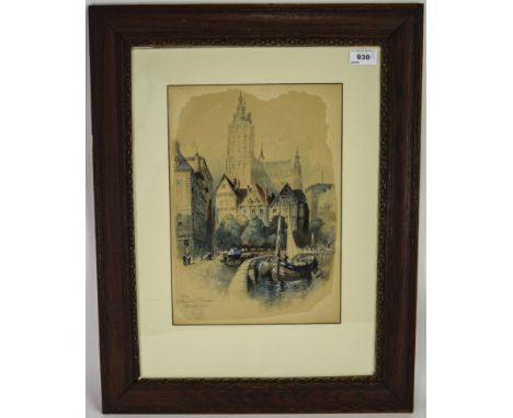 R Randolf (circ 1900) The Cathedral of St Jean Besancon France. Watercolour, signed. Size 13.5 by 9.5 inches, in a wood frame