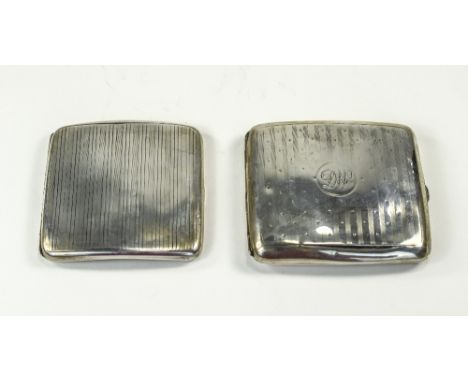 George V Engine Turned Silver Cigarette Case, With Stripes Design. Hallmark Birmingham 1917. 3⅛ x 3⅛ Inches. 3 ozs. Plus A Fu