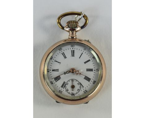 Ladies - 1920's Silver and Gold Washed Ornate Fob Watch, with Embossed and Bright Cut Back, White Enamel Dial, Black Numerals