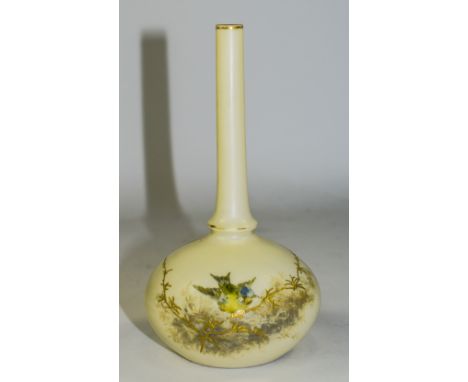 Royal China Works Worcester Late 19th Century Specimen Vase, Decorated with Painted Image of a Small Bird Perched on Applied 