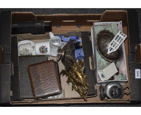 Mixed Box Of Collectables To Include Barker Ellis Bowl, Blue Delfts KLM Bols Ceramic Houses, Fork Set, Spoon Sets, Brassware,