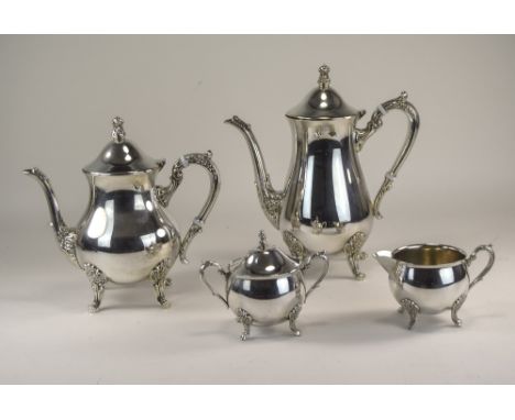 Modern Four Piece Silver Plated Tea/Coffee Service. Comprising Coffee Pot, Tea Pot, Milk Jug, Sugar Pot. 