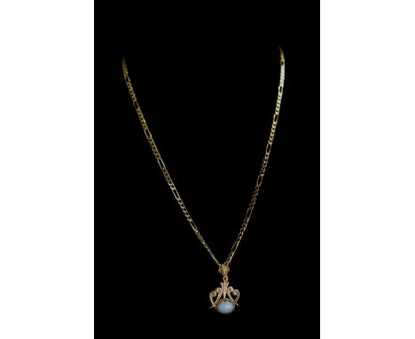 A 9ct Gold Opal Set Pendant Drop With Attached 9ct Gold Chain, Fully Hallmarked. Chain Length 18 Inches. 12.6 Grams.