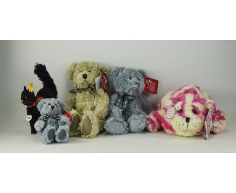 Steiff Original Peter Cat With Tags And Button Together With 3 Russ Bears And A Yawning Bagpuss