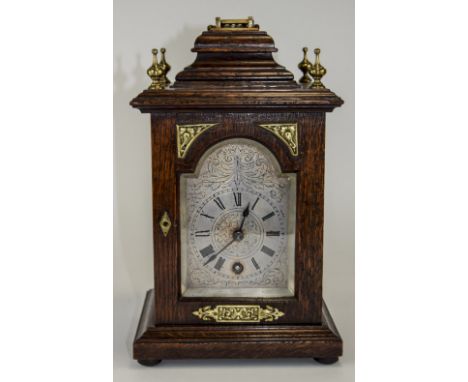 Lenzirch Oak Cased Mantel Timepiece. c.1875. with Platform Escapement Solid Wooden Door to Rear, Brass Pierced Frets with Clo