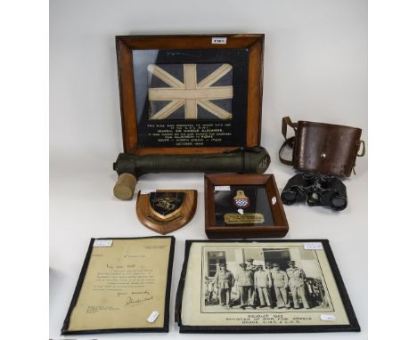 WWII Military Interest Possessions Of Major A.F.C List, 5 Heavy Repair Section RASC M.E.F Comprising Car Flag In Frame With P