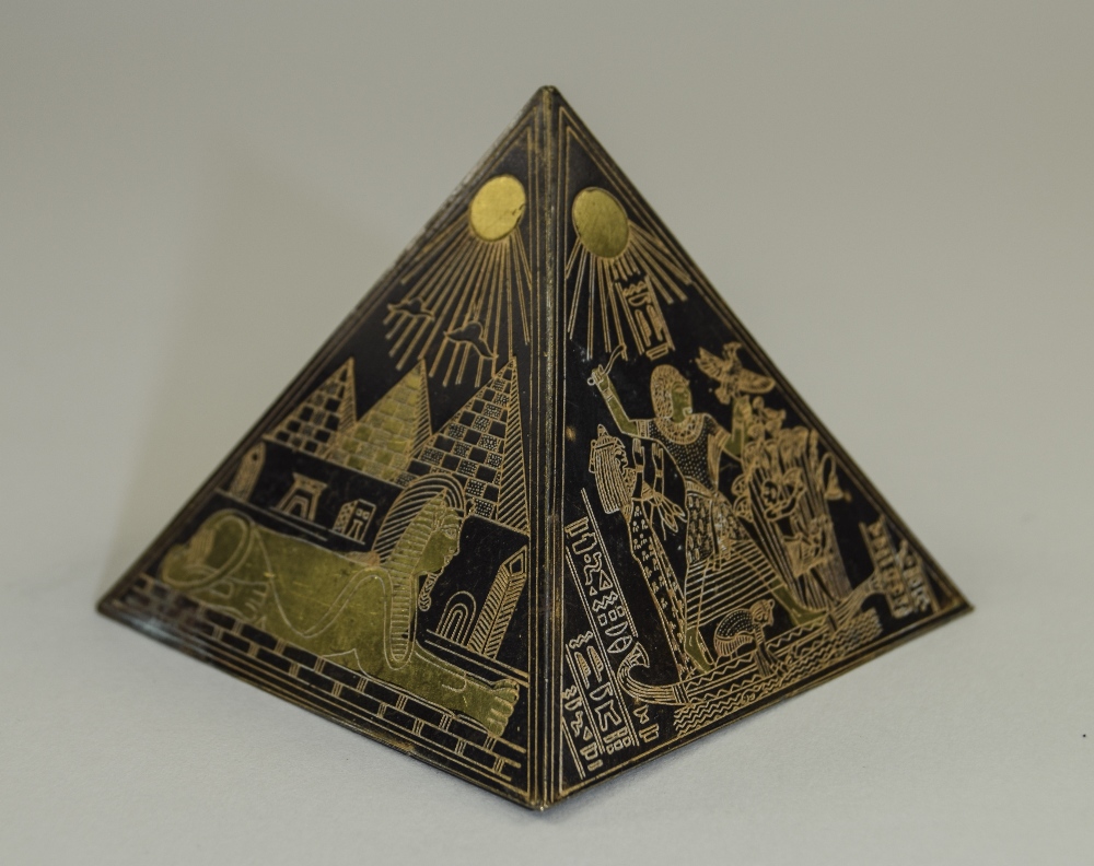 An Unusual Egyptian Novelty Miniature Pyramid Depicting Figures And ...