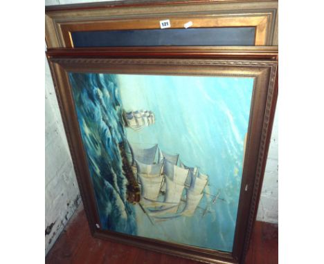 Signed oil painting of galleons at sea, a signed oil of a landscape, and a portrait of a lady by James Wedgwood