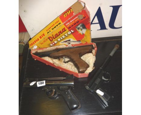 Three vintage air pistols (one boxed) - The Diana Mark V, The Webley Mark I, and The Gat. (please note that we are unable to 
