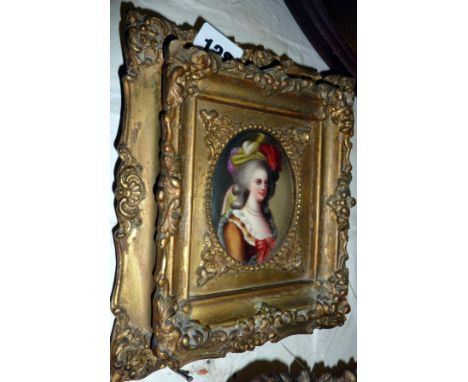 Miniature portrait on porcelain of an Elizabethan lady