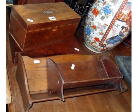 19th c. tea caddy, a 19th c. mahogany jewellery box and two wooden book rests