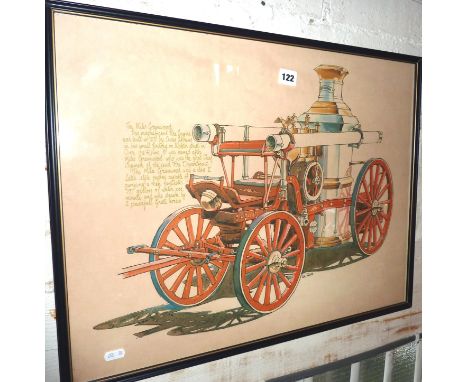 Framed illustration of The Miles Greenwood Fire Engine, by Ian Ross