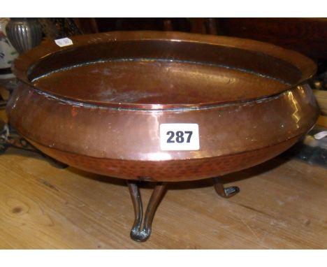 Arts & Crafts beaten copper bowl on tripod legs