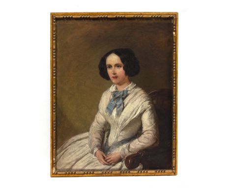 A MID 19TH CENTURY PORTRAIT OF A SEATED GIRL oil on canvas, marked to the back 'Copied from a picture from Harding, by W.P. F