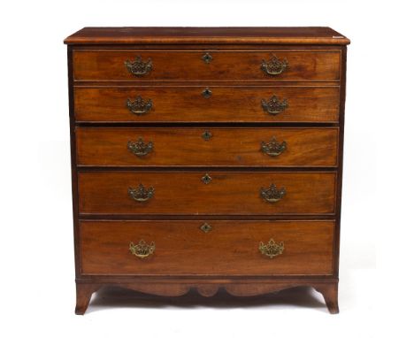 A 19TH CENTURY MAHOGANY SECRETAIRE CHEST the secretaire drawer opening to reveal pigeon holes and drawers above three long dr