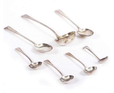 A VICTORIAN CANTEEN OF CUTLERY to include a large silver ladle, three sauce ladles, a pierced ladle, six dessert spoons, two 