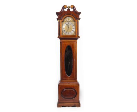 AN EIGHT DAY LONGCASE CLOCK retailed by Rowell of Oxford, the silvered dial with roman numerals and a subsidiary second hand,