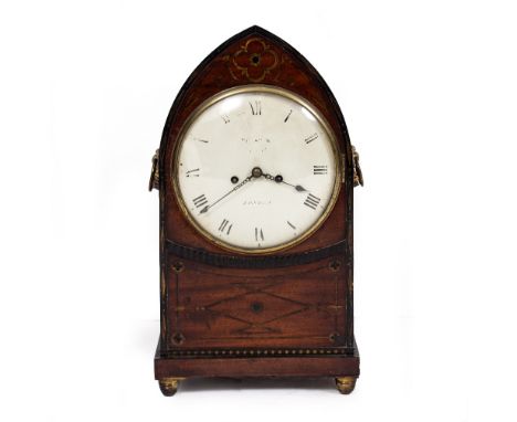 A REGENCY MAHOGANY AND BRASS INLAID BRACKET CLOCK by Webster of London, with a double fusee brass movement striking on a bell