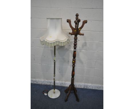A STAINED BEECH HAT STAND, height 182cm, and a metal and onyx standard lamp with a fabric shade (condition report: good condi
