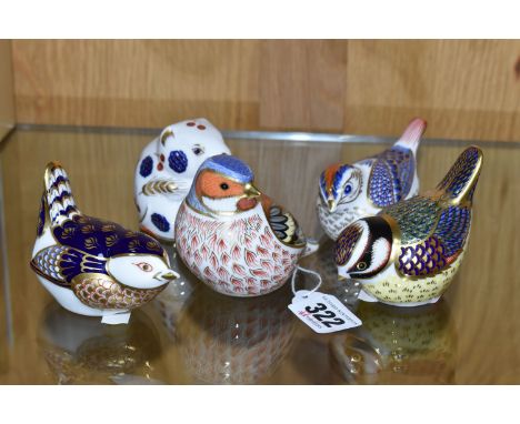 A COLLECTION OF FIVE ROYAL CROWN DERBY IMARI PAPERWEIGHTS, comprising 'Harvest Mouse' with white ceramic stopper and red back