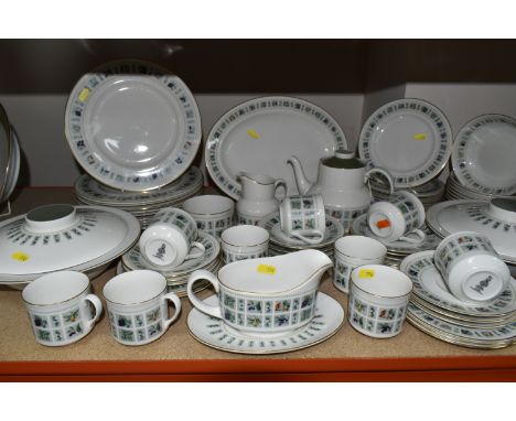 A ROYAL DOULTON 'TAPESTRY' PATTERN DINNER SET, comprising two covered tureens, ten dinner plates, eight side plates, eight di