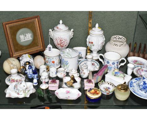 A GROUP OF CERAMICS AND SUNDRY ITEMS, to include Minton and Coalport covered vases, height of tallest 21.5cm, a framed Wedgwo