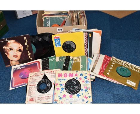 A BOX OF RECORDS, approximately two hundred vinyl singles by artists to include The Beatles: From Me to You R5015, two x I Wa