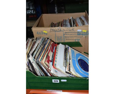 TWO BOXES OF RECORDS, approximately two hundred vinyl singles by artists to include The Rolling Stones It's All Over Now F119