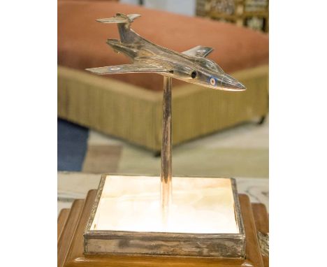 TABLE LAMP, silver plate model of a Blackburn Bucaneer presented to Vice Admiral M.F. Feilc by the Apprentices Belfast in con