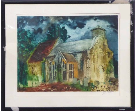 JOHN PIPER (1903-1992) 'Church', lithograph, signed, 42cm x 53cm, framed. (Subject to ARR - please see Buyers Conditions)