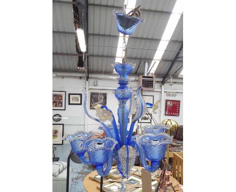 VENETIAN CHANDELIER, vintage blue Murano glass, floral and foliate design, 80cm drop. (slight faults)