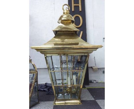 CHARLES EDWARDS HANGING CUPOLA LANTERN, brass with bevelled glass, 123cm H x 69cm W x 69cm D.