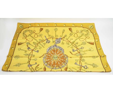 HERMÈS SCARF, 'Les clefs' of 'The keys', by Caty Latham, gold and yellow, first issued in 1965 and reissued numerous times, s