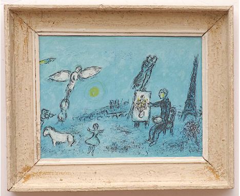 MARC CHAGALL, 'The painter and his double', original lithograph 1981, ref Maeght, 48cm H x 59cm.