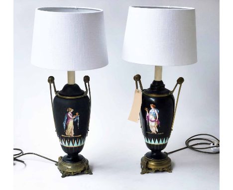 TABLE LAMPS, a pair, Greek Neo Classical style ceramic and gilt metal mounted, 64cm H. (2)