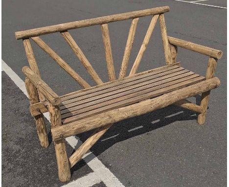SCOTTISH GARDEN BENCH, early 20th century naturalistic pine, 140cm x 88cm H