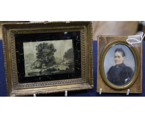 Aloys L. Eckhardt (German 1845-1906), oval miniature portrait of a lady, signed and a hair picture or sampler on silk, circa 
