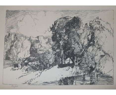 A folio of etchings and lithographs, including Orpen, Mazzoni Zarini, Shannon, William Rothenstein portrait of Rodin, Walcott