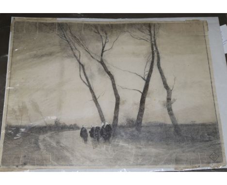 William Tatton Winter, pencil and watercolour landscape and another in pencil or lithograph, 24 x 31cm