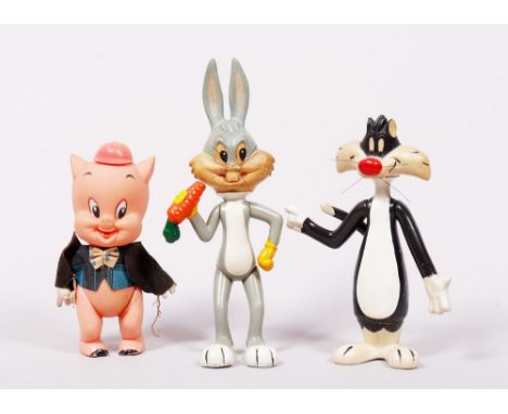 3 Looney Tunes Comic-Figuren, Warner Bros. Seven Arts Inc./R. Dakin &amp;amp; Co., USA/Hongkong, 1968/69/71 Kunststoff/Textil