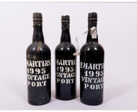 3 Flaschen Portwein, Vintage F. Martins, 1995 Vintage Port, ungeöffnet, mit Patina, 1x ohne Nummer