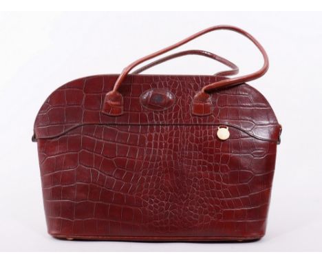 Große Vintage Handtasche, Mulberry, 20.Jh. Leder/Textil/Metall, in Krokoleder-Optik mit kupferfarbenen Applikationen, großes 