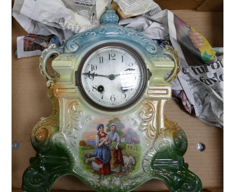 Large Early 20th Century English Made Pottery Mantle Clock: height 37cm 