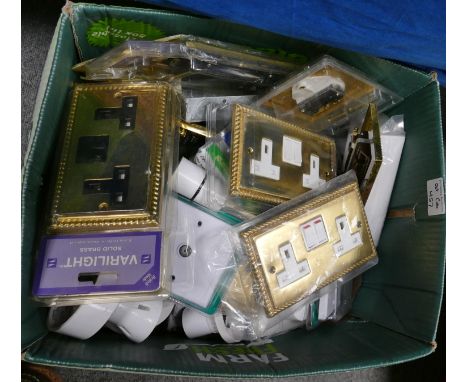A collection of Home electrical parts to include: light fittings, brass plug sockets, switches etc 