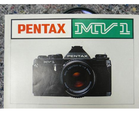 A collection of 35mm Film Camera Equipment to include: Pentax ME Super  body with 50mm lens, Pentax MV body 28mm lens fitted,