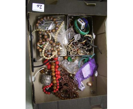 A mixed collection of costume jewellery: watches, beads, necklaces etc (1 tray). 