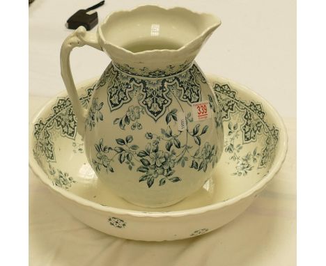 A large wash basin and jug: floral theme stamped Hanley Staffordshire rg no 195318. 39cm diameter 