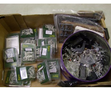 A collection of boxed Perry Miniatures metal and plastic miniature military figures: including a large tub of loose figures (