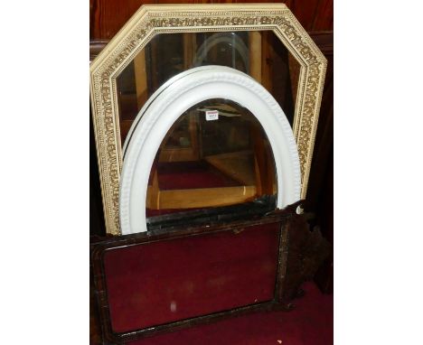 A floral decorated octagonal wall mirror; together with a white painted bevelled oval wall mirror; and a Chippendale style fr