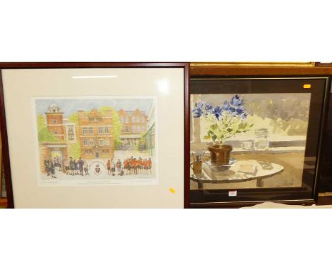 R.G. Britteon - Blue cineraria, watercolour, signed lower right, 38 x 56cm; together with an Audrey Hammond print of St Savio